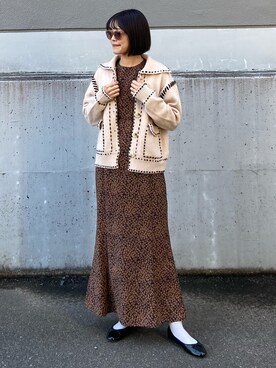 「TINA：JOJUN（ティーナジョジュン）のアイテム（ワンピース、ブラウン系）」を使った、yumeさん（レディース・163cm）の秋コーディネート