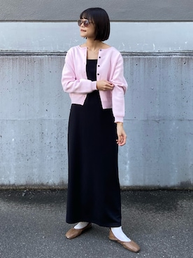 「Bonjour Sagan（ボンジュールサガン）のストレッチキャミワンピース（ワンピース、ブラック系）」を使った、yumeさん（レディース・163cm）の冬コーディネート