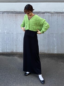 「SOLLON.のアイテム（カーディガン/ボレロ、グリーン系）」を使った、yumeさん（レディース・163cm）の秋コーディネート
