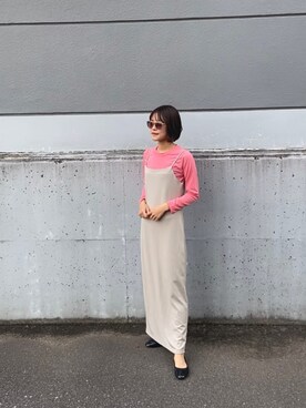 「Bonjour Sagan（ボンジュールサガン）のストレッチキャミワンピース（ワンピース、ベージュ系）」を使った、yumeさん（レディース・163cm）の秋コーディネート