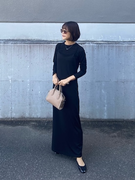 「Bonjour Sagan（ボンジュールサガン）のストレッチキャミワンピース（ワンピース、ブラック系）」を使った、yumeさん（レディース・163cm）の秋コーディネート