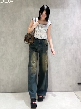「アイテム（タンクトップ）」を使った、白桃はるなさん（骨格ストレート・レディース・162cm）の夏コーディネート