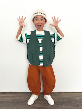 「アイテム（Tシャツ/カットソー、グリーン系）」を使った、𝚁𝙴𝙸☺︎さん（キッズ・120cm）の夏コーディネート
