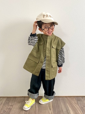 「アイテム（デニムパンツ、ブラック系）」を使った、𝚁𝙴𝙸☺︎さん（キッズ・100cm）の冬コーディネート