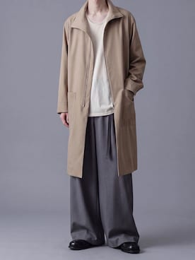 「ato（アトウ）のRECYCLE POLYESTER STAND COLLAR COAT（Bal collar coat、ベージュ系）」を使った、ogasawaraさん（メンズ・174cm）の春コーディネート