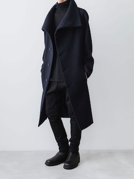 「ハイネックトップス」｜「アイテム（ステンカラーコート）」を使った、ogasawaraさん（メンズ・174cm）の冬コーディネート