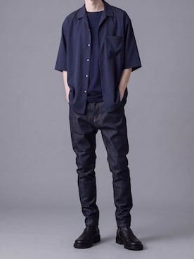 「ato（アトウ）のCrepe de Chine OPEN COLLAR SHIRT（Shirts、ブルー系）」を使った、ogasawaraさん（メンズ・174cm）の春コーディネート
