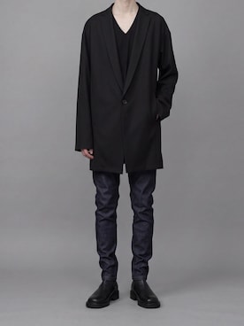 「ato（アトウ）のONE BUTTON DEEP V-ZONE JACKET（Tailored jacket、ブラック系）」を使った、ogasawaraさん（メンズ・174cm）の春コーディネート