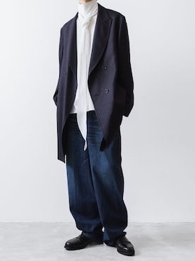 「白シャツ」｜「アイテム（ステンカラーコート）」を使った、ogasawaraさん（メンズ・174cm）の夏コーディネート