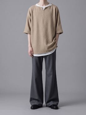 「ato（アトウ）のOVERSIZED HALF SLEEVE  RUSSEL JERSEY（T Shirts、ベージュ系）」を使った、ogasawaraさん（メンズ・174cm）の春コーディネート