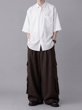 「ato（アトウ）のCrepe de Chine half sleeve shirts（Shirts、ホワイト系）」を使った、ogasawaraさん（メンズ・174cm）の春コーディネート