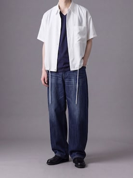 「ato（アトウ）のOVERSIZED DRAW CORD SHIRTS（Shirts、ホワイト系）」を使った、ogasawaraさん（メンズ・174cm）の春コーディネート