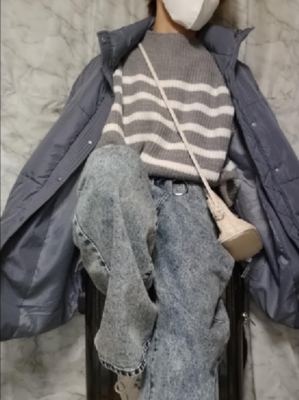 「ファッションを楽しもう、WEARyouthコーデ、GeeRA、お出かけコーデ、レディース男子、レディ男、ジェンダーレス、ジェンダーレス男子、ジェンダーレスコーデ、ジェンダーレス部」｜「GeeRAのハイネック配色使いボーダーニット（ニット/セーター、グレー系）」を使った、恋兎葉さん（骨格ウェーブ・メンズ・159cm）の秋コーディネートの1枚目の写真