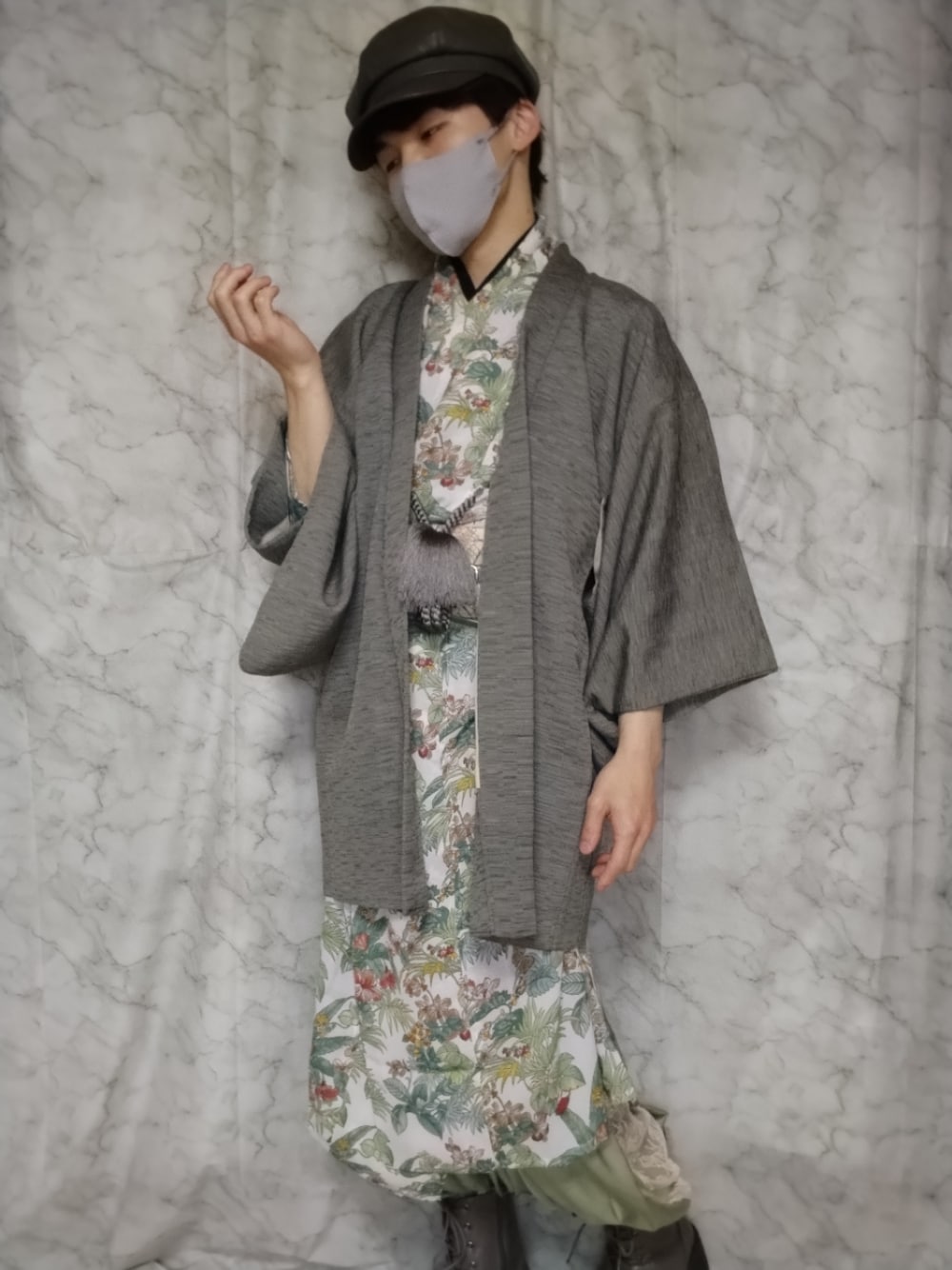 「着物風、着物風コーデ、和風、和風コーデ、和洋折衷、和洋折衷コーデ、ジェンダーレス、ジェンダーレス男子、ジェンダーレスコーデ、ジェンダーレス部」｜「カヤの【カヤ】-SHIKI-四季 春風長帯ベルト（ベルト、その他）」を使った、恋兎葉さん（骨格ウェーブ・メンズ・159cm）の春コーディネートの1枚目の写真