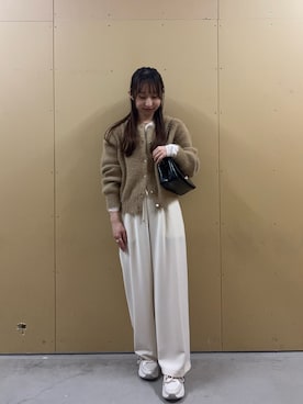 「fredy emue（フレディエミュ）のシャギーニットカーディガン（カーディガン/ボレロ、ベージュ系）」を使った、のんさん（レディース・151cm）の秋コーディネート