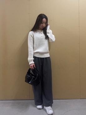 「fredy emue（フレディエミュ）のFR刺繍ケーブル柄ポロ衿ニットプルオーバー（ニット/セーター）」を使った、のんさん（レディース・151cm）の秋コーディネート