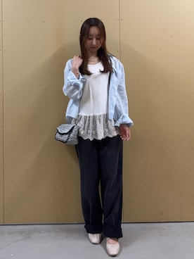 「fredy emue（フレディエミュ）の【@sora_522m企画】BASIC STRAIGHT LIGHT DENIM（デニムパンツ、ブラック系）」を使った、のんさん（レディース・151cm）の春コーディネート