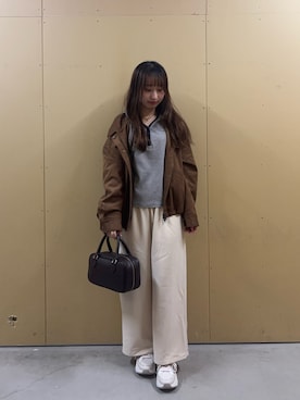 「fredy emue（フレディエミュ）のFR横長レザーボストンバッグ（ボストンバッグ、ブラック系）」を使った、のんさん（レディース・151cm）の秋コーディネート