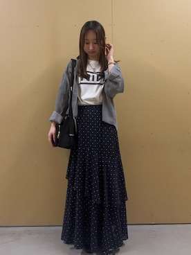 「fredy emue（フレディエミュ）の【GOOD ROCK SPEED】Nine Inch Nails 半袖Tシャツ（Tシャツ/カットソー、ホワイト系）」を使った、のんさん（レディース・151cm）の春コーディネート