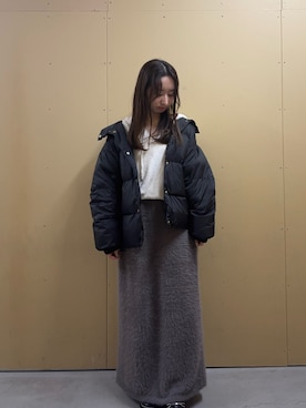 「スカートコーデ」｜「アイテム（ダウンジャケット/コート）」を使った、のんさん（レディース・151cm）の秋コーディネート