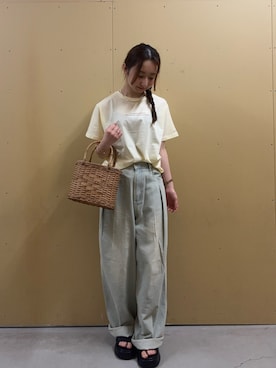 「fredy emue（フレディエミュ）のライトオンスタックデニムパンツ（デニムパンツ、ブルー系）」を使った、のんさん（レディース・151cm）の春コーディネート