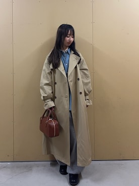 「fredy emue（フレディエミュ）の【発売のたび即完売】袖ボリュームトレンチコート（トレンチコート、ベージュ系）」を使った、のんさん（レディース・151cm）の秋コーディネート