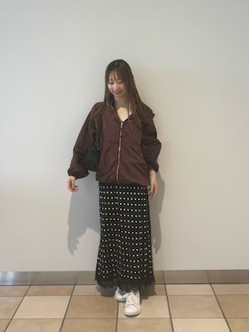 「アイテム（ブルゾン、レッド系）」を使った、のんさん（レディース・151cm）の秋コーディネート