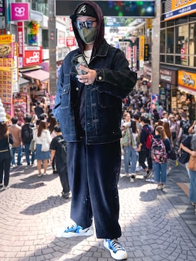 「NIKE（ナイキ）のsacai×nike blazer mid "black/blue"（スニーカー、ブルー系）」を使った、jokerさん（メンズ・170cm）の春コーディネート