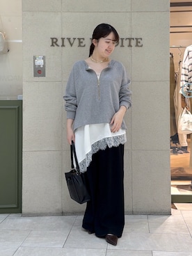 「RIVE DROITE（リヴドロワ）の手洗い可/タックワイドスラックス（スラックス、ブラック系）」を使った、Mihoさん（レディース・161cm）の春コーディネート