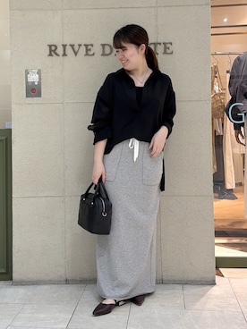 「RIVE DROITE（リヴドロワ）の予約【涼し気な抜け感】メッシュスキッパーシャツ（シャツ/ブラウス、ブラック系）」を使った、Mihoさん（レディース・161cm）の春コーディネート