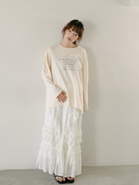 「PILIT（ピリット）のレタリング　ロゴロンTee（Tシャツ/カットソー、ホワイト系）」を使った、PILITさん（レディース・164cm）の夏コーディネート