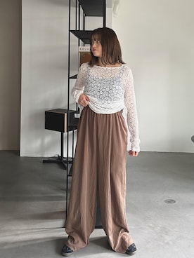 「PILIT（ピリット）のサイドドロストレーストップス（Tシャツ/カットソー、ホワイト系）」を使った、PILITさん（レディース・164cm）の夏コーディネート