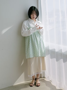 「PILIT（ピリット）のマルチway ドットキャミソール（シャツ/ブラウス、ブルー系）」を使った、PILITさん（レディース・164cm）の春コーディネート