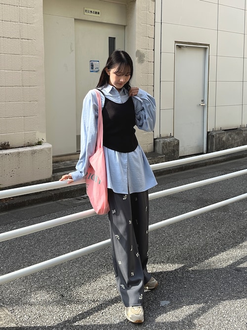 PILIT パンツ 「セットアップ可」刺繍ワイドパンツ レディース