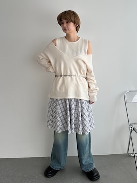 「PILIT（ピリット）のVネックレイヤードニットset（ニット/セーター）」を使った、PILITさん（レディース・158cm）の秋コーディネート