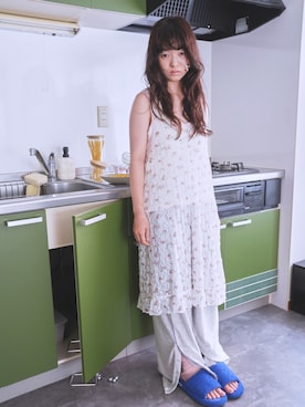 「PILIT（ピリット）のフラワーレース レイヤードワンピース（ワンピース、ホワイト系）」を使った、PILITさん（レディース・164cm）の夏コーディネート