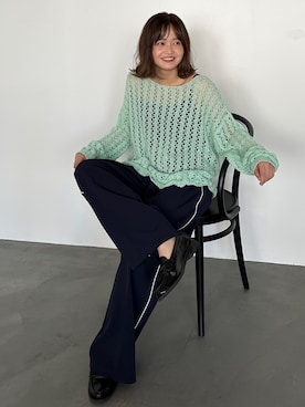 「透かし編みニット」｜PILITさん（レディース・155cm）の夏コーディネート