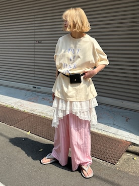 「アイテム（パンツ、ピンク系）」を使った、PILITさん（レディース・155cm）の夏コーディネート