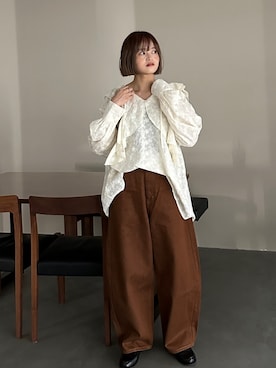 「PILIT（ピリット）の刺繍ラッフルブラウス（シャツ/ブラウス、ホワイト系）」を使った、PILITさん（レディース・164cm）の春コーディネート