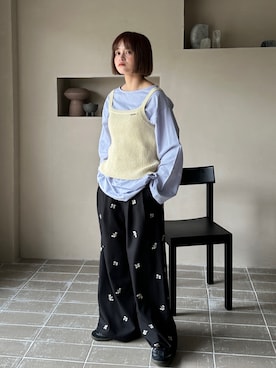 「PILIT（ピリット）のスクエア リブニットキャミソール（キャミソール、イエロー系）」を使った、PILITさん（レディース・164cm）の春コーディネート