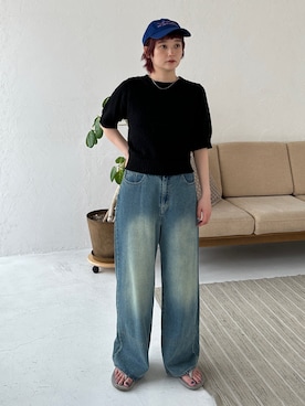 「ショート丈トップス」｜「アイテム（帽子）」を使った、PILITさん（レディース・158cm）の夏コーディネート