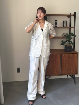 「PILIT（ピリット）のシアー5分袖ジャケット（テーラードジャケット、ブラック系）」を使った、PILITさん（レディース・164cm）の夏コーディネート