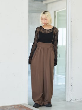 「PILIT（ピリット）のストレッチレース　ロングスリーブトップス（Tシャツ/カットソー、ブラック系）」を使った、PILITさん（レディース・164cm）の夏コーディネート