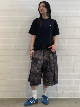 「adidas（アディダス）のADILENIUM シーズン 5 AOP カーゴショーツ / ハーフパンツ / アディダスオリジナルス adidas Originals（カーゴパンツ、グレー系）」を使った、RTさん（レディース・160cm）の春コーディネート