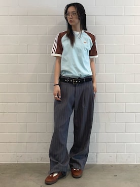 「adidas（アディダス）のウォッシュド カリ Tシャツ / アディダスオリジナルス adidas Originals（Tシャツ/カットソー、グリーン系）」を使った、RTさん（レディース・160cm）の春コーディネート