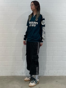 「adidas（アディダス）のMID RISE 2-IN-1 DENIM PANT（パンツ、ブラック系）」を使った、RTさん（レディース・161cm）の夏コーディネート