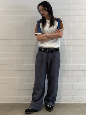 「adidas（アディダス）のウォッシュド カリ Tシャツ / アディダスオリジナルス adidas Originals（Tシャツ/カットソー、ブルー系）」を使った、RTさん（レディース・160cm）の春コーディネート