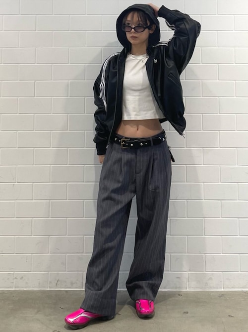 adidas 合成皮革 クロップドジャケット ブラック Wプレザー ジャケット パッド / アディダスオリジナルス adidas