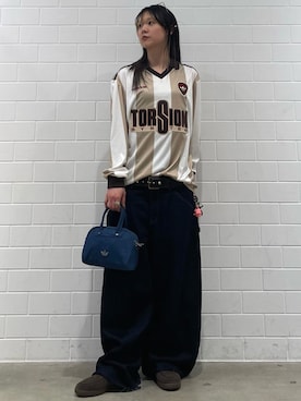 「adidas（アディダス）のブリットコア ジャージ / アディダスオリジナルス adidas Originals（Tシャツ/カットソー、ホワイト系）」を使った、RTさん（レディース・160cm）の春コーディネート