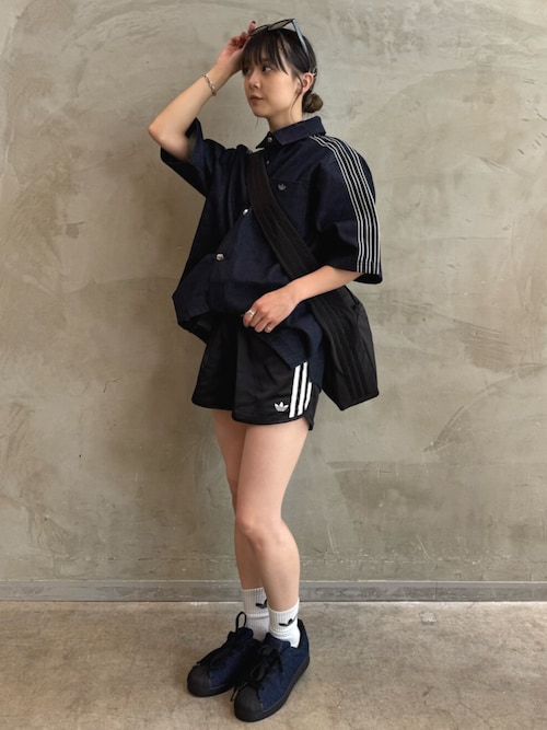 ★人気★ adidas モノグラム柄 半袖デニムシャツ デニム半袖シャツ / アディダスオリジナルス adidas Originals